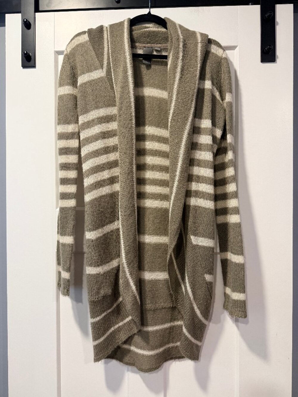 Quinn Striped Taupe and Cream Long Open Cardigan Sweater